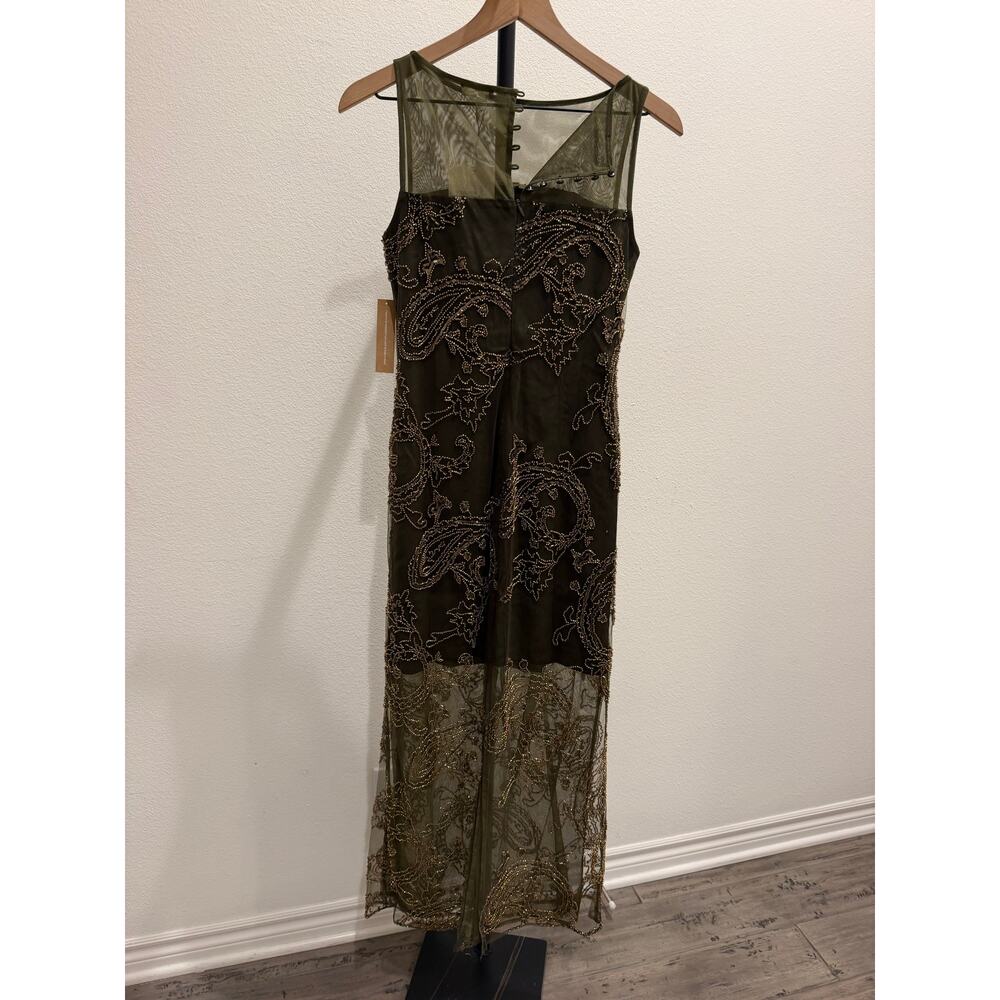 Sorella Atelier Ora beaded dress olive paisley $270 sz 4 - Picture 8 of 8